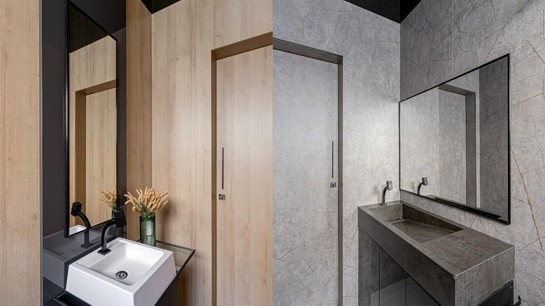 Cores e espelhos planejados e estrategicamente posicionados para trazer a sensação de maior espaço ao ambiente.